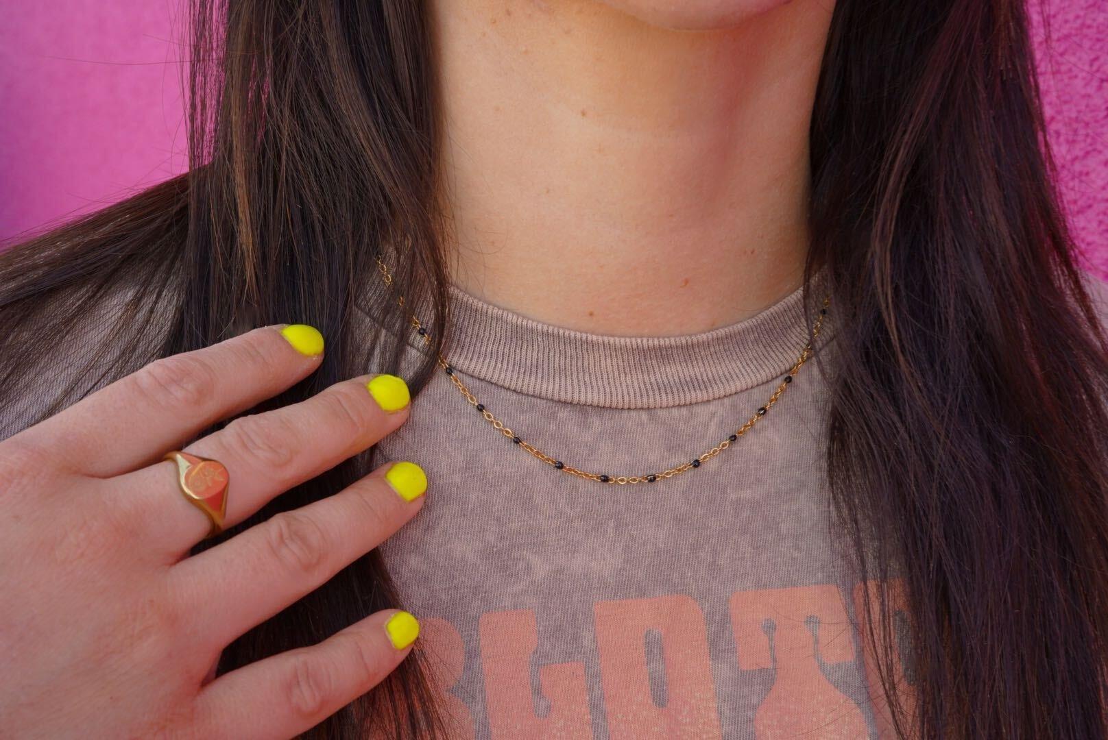 Black Enamel Dotted Necklace - Image 3